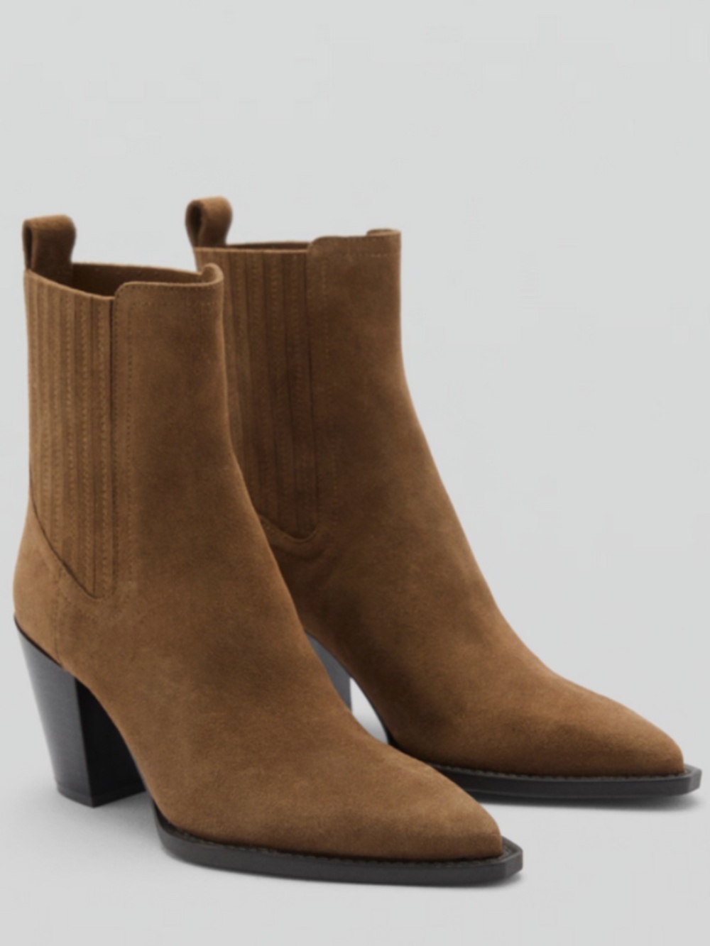 Mango Brown Suede Block Heel Elastic Gore Ankle Boots Botin 619 Westy 6.5 37 EU